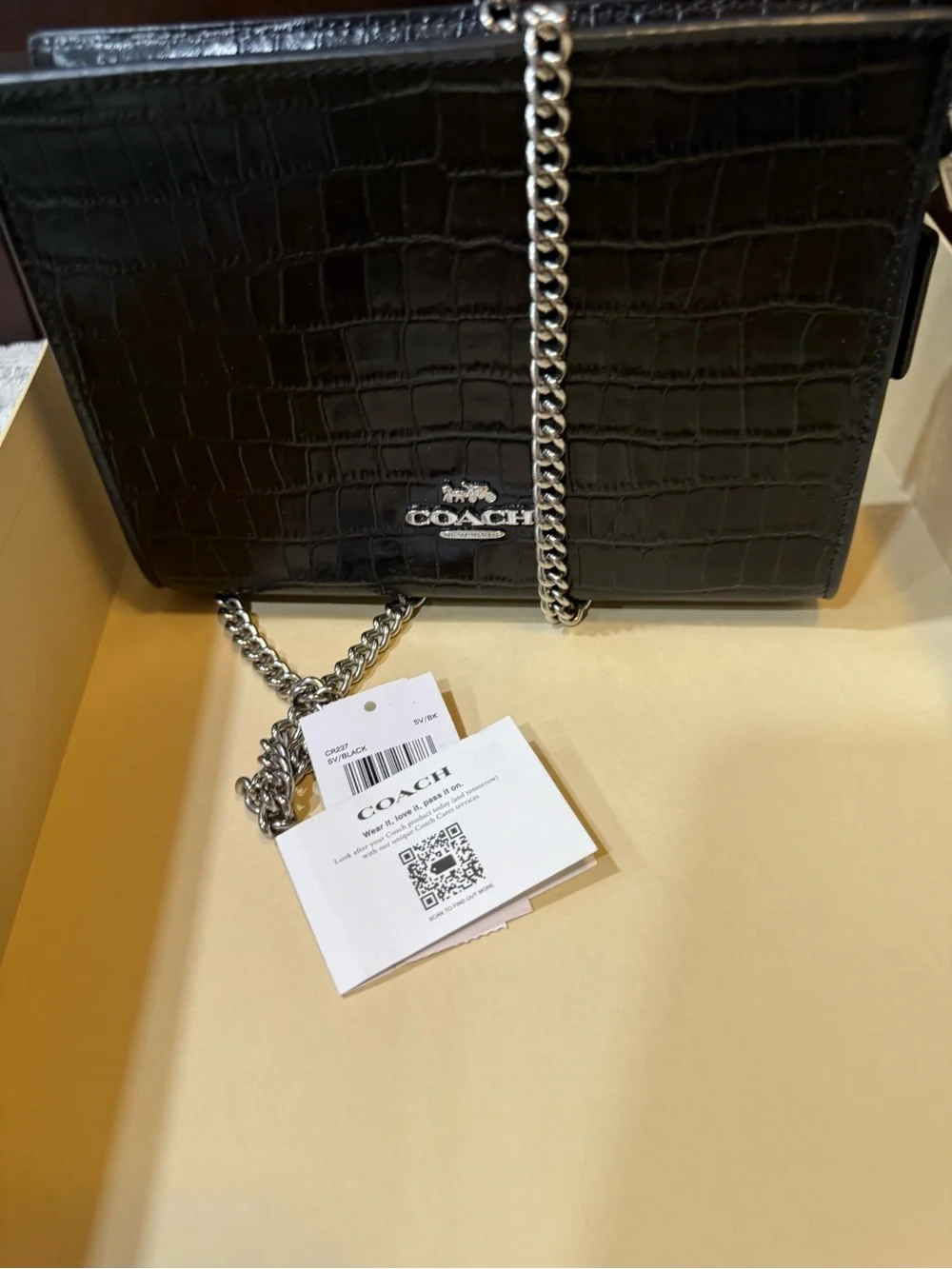 Coach Black Croc-Embossed Leather Chain Crossbody Bag